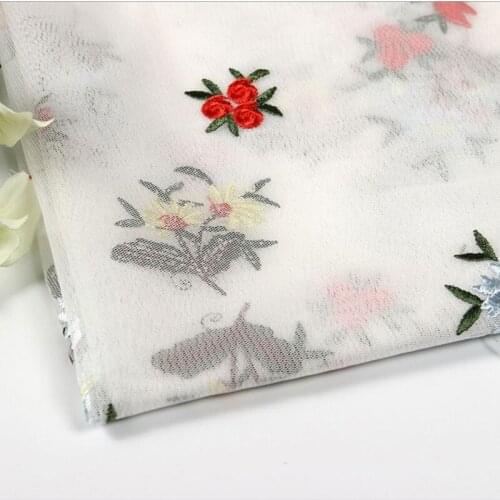 HLQON Polyester chiffon soft Embroidered Mesh for women summer skirt dress table cloths tissue felt patchwork sewing by 130cm