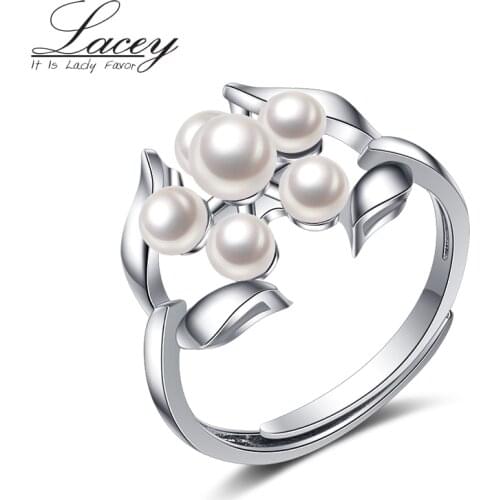 925 Streling Silver Real Freshwater Pearl Ring For Women,Natural White Multi Pearl Ring Jewelry Wedding Gift