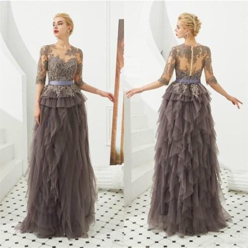Tiered Tulle A-Line Evening Dresses Half Sleeves Lace Applique Mother Formal Gowns Outfit Mother Of The Bride Dresses