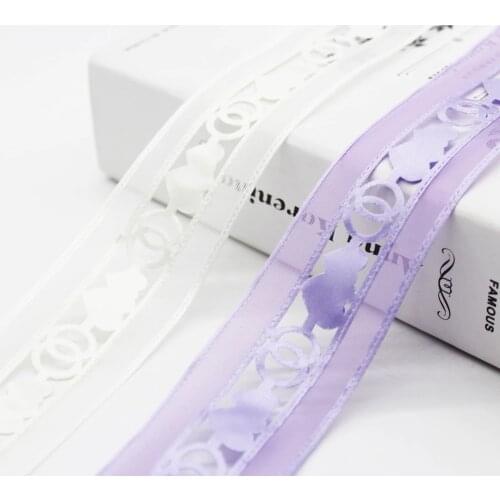 Solid Color Organza Ribbon Polyester Hart Lace Ultrasonic Embossing Stars Ribbon For DIY Box Decor Accessoires 9mm 1.5 Inch 38mm