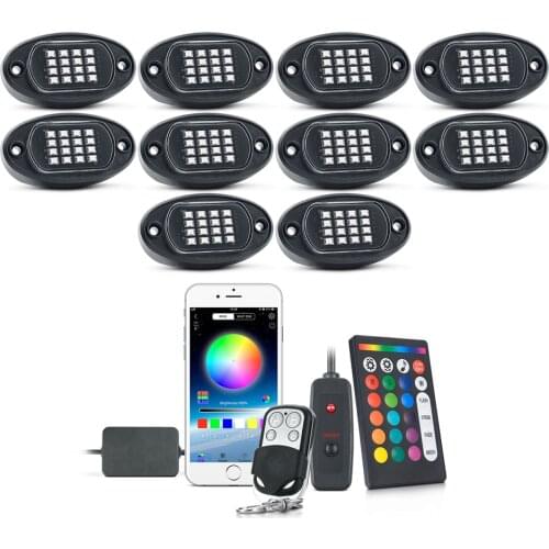 MICTUNING 10 Pods Car RGB LED Rock Lights 160 LEDs Music Sync Neon Underglow Waterproof Lighting Kit Timing Flashing Music Mode