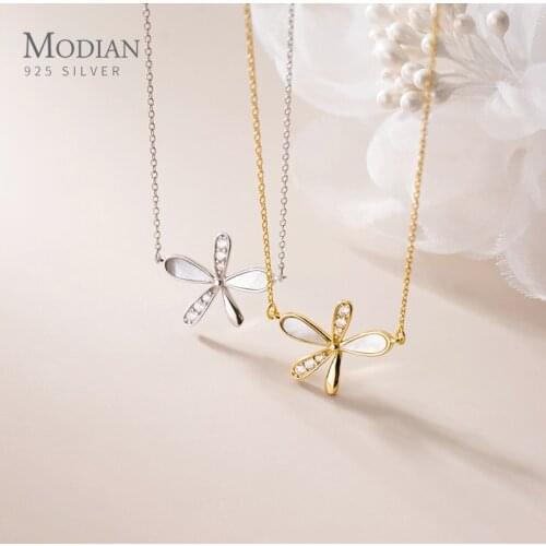 Modian Shining Zirconia Plant Irregular Vintage Flower 925 Sterling Silver Pendant Necklaces for Women Korea Style Fine Jewelry