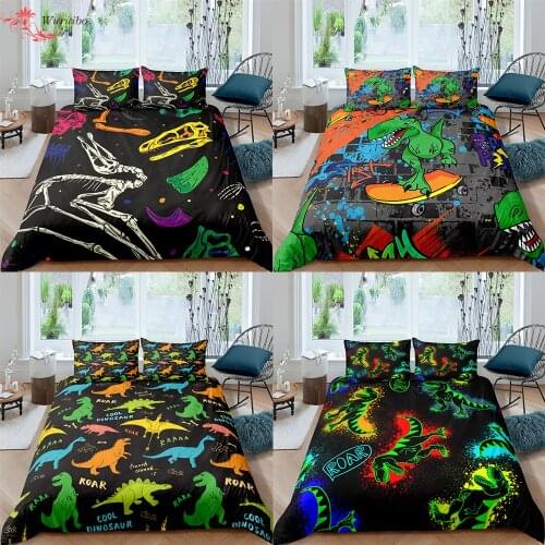 Cartoon Dinosaur Bedding Set Queen King Twin Single Teens Kids Gift Duvet Cover Quilt Cover Students 90/135/150 Bed Cover Set