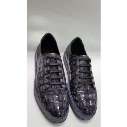 Genuine crocodile skin belly leather men fashion shoe sneaker deep blue dark red gray alligator skin men leisure loafer shoe