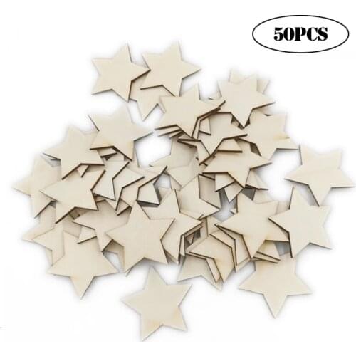 50pcs 20mm Star Shaped Unfinished Wood Pieces Cutouts Wooden Ornaments Craft for Craft Project and Decoration