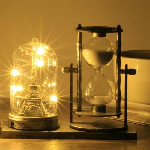 New Glowing Hourglass European Retro Iron Tower Pen Holder Night Lamp Minutes Sand Timer Home Decoration Gift For Kids
