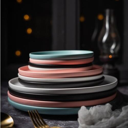 Dinner Plates Beef Flat Plate Tableware Round Solid Color Dessert Dish Simple and Creative