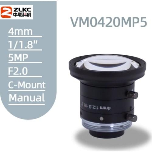 C-Mount 4mm FA Lens 1/1.8" Machine Vision fixed focal length lens 5MP Industrial cameralens manual Iris cctv Lens Low distortion