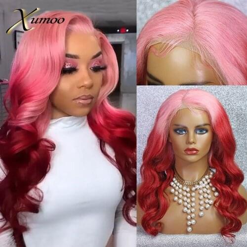 XUMOO Ombre Red Human Hair Wig Remy Brazilian Blue Purple Wig Glueless Preplucked Lace Front Human Hair Wigs For Black Women
