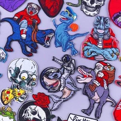 Punk Dinosaur Astronaut Patch DIY Iron On Patches For Clothing Thermoadhesive Patches On Clothes Animal Fusible/Embroidery Patch