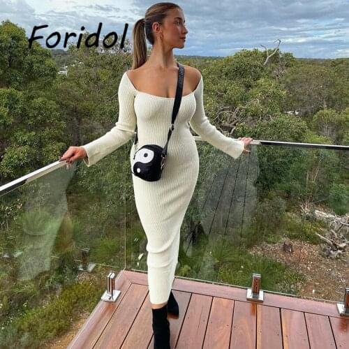 Elegant Knitted Sweater Dresses for Women Long Sleeve Bodycon Dress Maxi Office Ladies Winter Clothes Women Slim Long Dress Slit