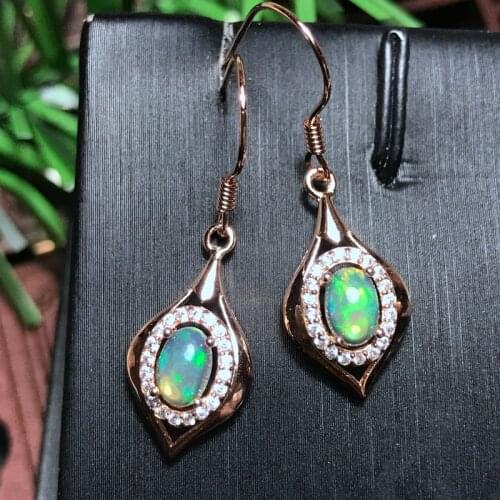 Natural opal studs 925 silver ear pendant simple classic style postage