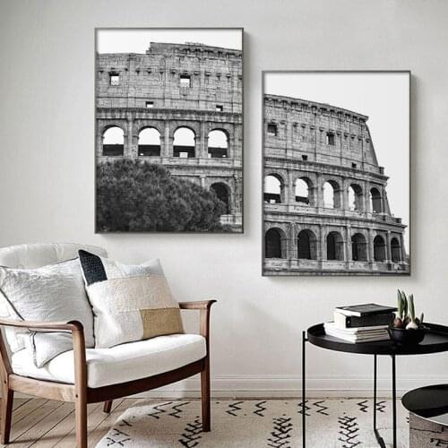 Black White Italy Colosseum Canvas Painting Posters Rome Ancient Monument Colosseo Classic Wall Pictures Living Room Home Decor