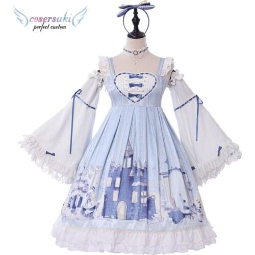 Daily clothes Sweet Love Lolita peakswoods ladybee snow girl long sleeve light blue op dress Lolita One Piece Dress