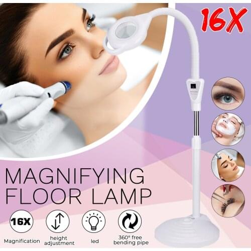 Pro 16X Diopter LED Magnifying Floor Stand Lamp Magnifier Glass Len Facial Light For Beauty Salon Nail Tattoo 110V/220V