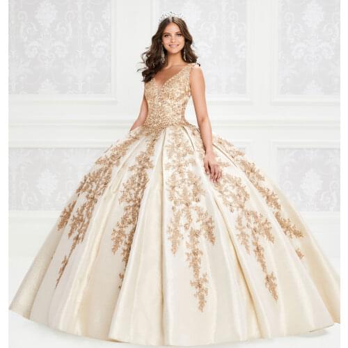 Puffy Cheap Quinceanera Dresses Ball Gown V-neck Appliques Lace Beaded Sweet 16 Dresses