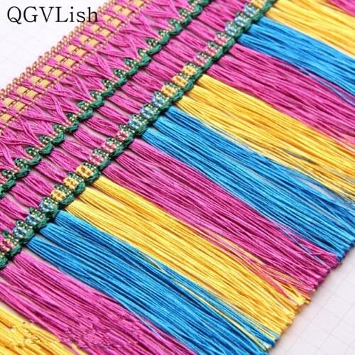 QGVLish 12M/lot 13cm Wide Ethnic Curtain Tassel Fringe Lace Trims Ribbon DIY Sew Sofa Stage Garment Decor Curtain Accessories