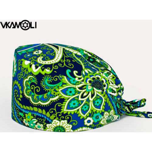 Unisex Adjustable Dental dentist hat Prints Cotton Surgical Cap Nurse Cap Elastic Beauty Hat Baotou Cap nursing hat