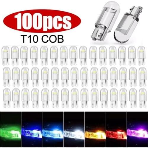 100/50/10 Pcs Car T10 Led Bulbs 194 168 W5W LED Light Cold White Auto COB Silica Red Blue Green Yellow License Plate Lamp 12V