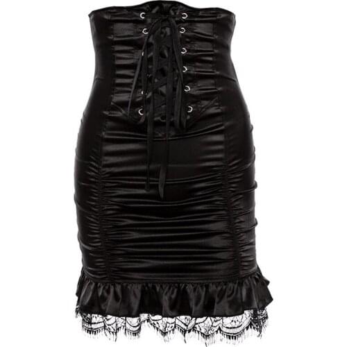 2019 Autumn Punk Lace splice Skirts for women fashion Rock Gothic Skirt Plus size black Sexy skirt folds Skinny Pencil skirts