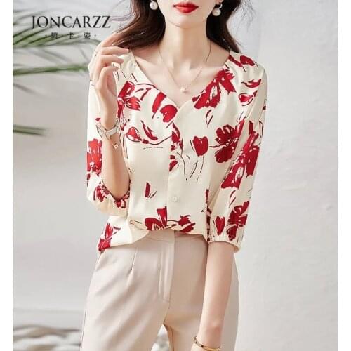 Spring 2021 new spring tops ladies chiffon shirt womens design sense niche printed shirt fashion t shirt for women