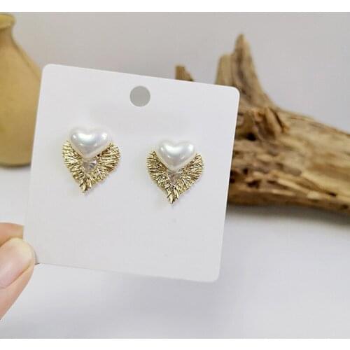 2021 Heart Metal Woven Drop Earrings For Women Trendy Gold Red Simulation Pearl Sweet Earrings Wedding Party Jewelry Accessories