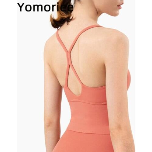 Women Yoga Bra Push-up Crop Top Fitness Top Gym Sport Workout Running Training Movement Underwear Cross-Back Sexy Tank Yomoriee
