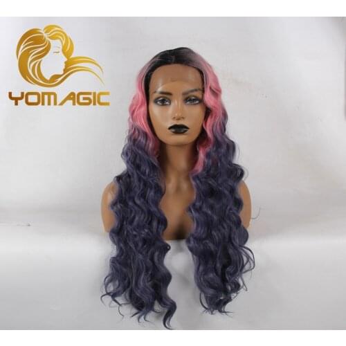 Yomagic Colorful Synthetic Hair Lace Front Wigs for Women Natural Hairline For Cosplay Glueless Lace Wigs Wave Pink Blue