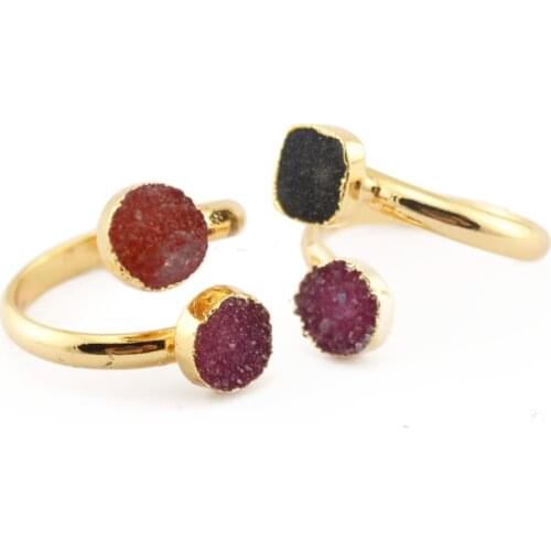 Druzy Natural Crystal Fashion Ring Onyx Purple black Color Crystal Engagement agates Jewelry Wedding Rings For Women