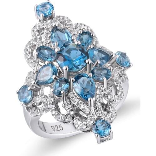 GZ ZONGFA Fashion Charm Natural Blue Topaz Gemstone Engagement Women Jewelry 925 Sterling Silver Ring