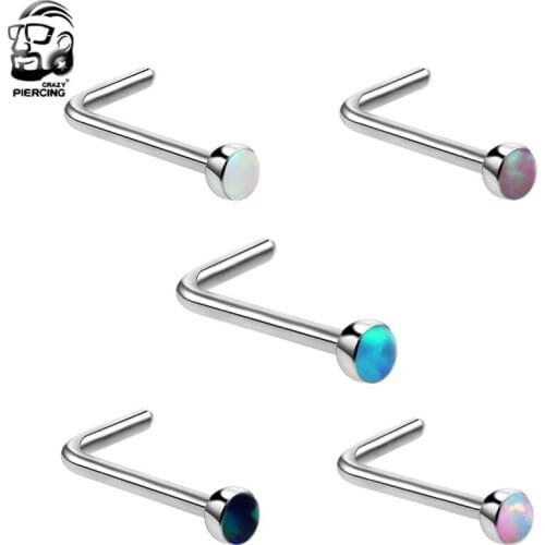 1pc Titanium Steel Opal Stone Septum Nose Ring Opal Ball Nipple Lip Tragus Eyebrow Piercing Earring Rings Body Jewelry