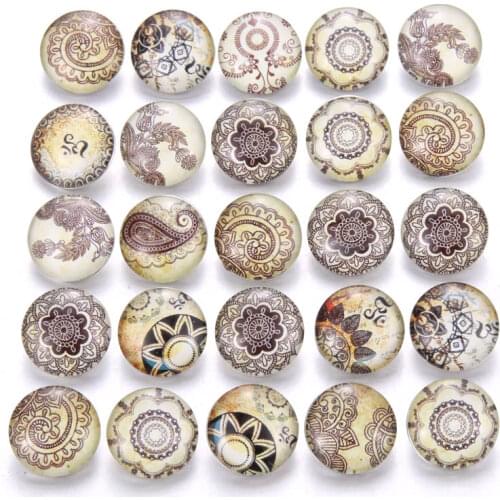 10pcs/lot New Snap Jewelry Vintage Flowers 18mm Glass Snap Buttons Fit Leather Snap Button Bracelet Buttons Jewelry