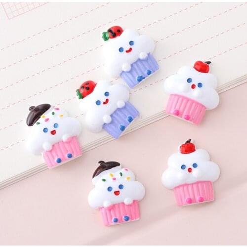 10pcs Cartoon Ice Cream Cake Flat back Resin Cabochon Simulated Fake Food DIY Scrapbooking For Embellishments Accessories H17