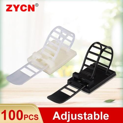 100PCS Adjustable Strap Holder Self Adhesive Plastic Network Wire Power Cord Car Cable Tie Clips Clamp S/M/L Black Organizer