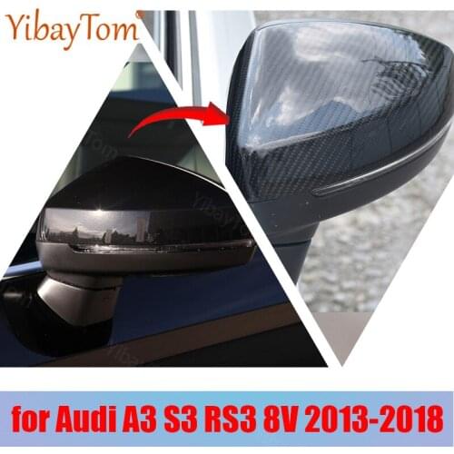 2pcs Car Styling Rearview Glossy Black Accessories Carbon Fiber Pattern Mirror Cover Caps for Audi A3 S3 RS3 8V 2013-2018