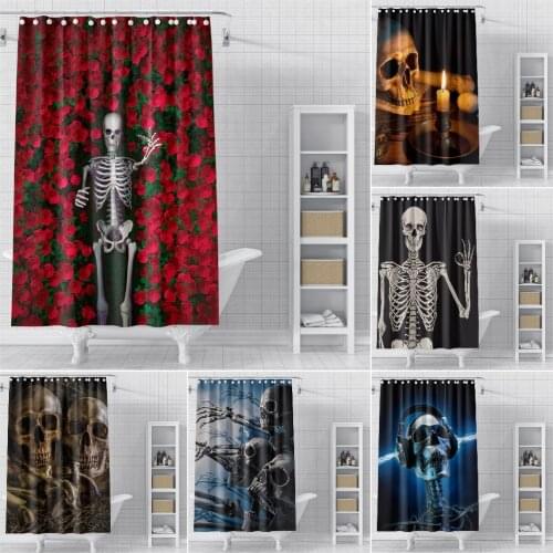 3D Skull Shower Curtain Terror Style Bathroom Curtains Fabric Polyester Skeleton Pattern Shower Curtains For Bathroom With Hooks