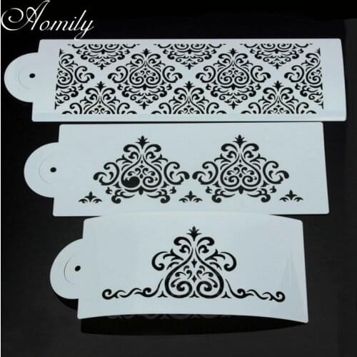 Arshen 3pcs/Set Wedding Cake Stencils Art Flowers Cake Fondant Sugarcraft Coffee Templates DIY Baking Decorating Tools Bakeware