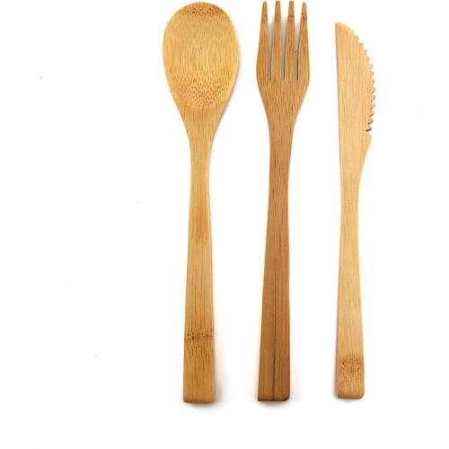 Bamboo Fork Knife Spoon Cutlery Utensils Flatware Set 3pcs Reusable Dishwasher Safe