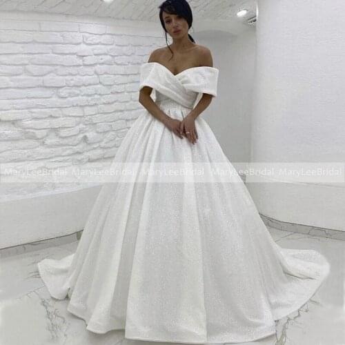 Glitter Wedding Dresses Off The Shoulder Corset Ball Gown Sparky Ivory Custom Made Wedding Party Bride Dress 2021 Suknia Slubna