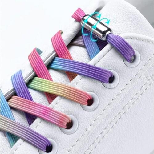 Kids and Adult Quick Lazy Metal Lock Shoes Lace Strings Fashion Women Men Multicolor Elastic Shoelaces Without Ties