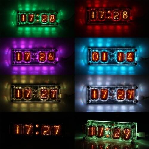 IN-12 Glow Tube Clock Colorful 4 Digits LED Retro Clock Nursery Home Living Room Bedroom Decoration Nixie Clock
