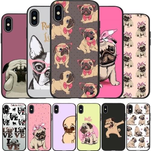 Cartoon pug black Silicone Phone Case For iPhone 12 XR XS Max 5 5S SE 2020 6 6S 7 8 PLUS X 11Pro Max 11 Cover