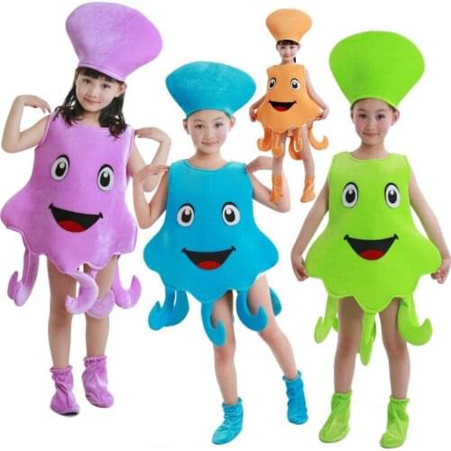 Children octopus costume blue purple sea animal octopus jumpsuit clothing for boy and girl Halloween cosplay party clothes