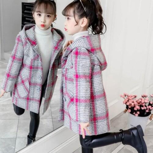 Woolen Girls Babys Kids Coat Jacket 2021 Hooded Warm Thicken Winter Autumn Cotton Pocket Buttons Outerwear Childrens Clothing