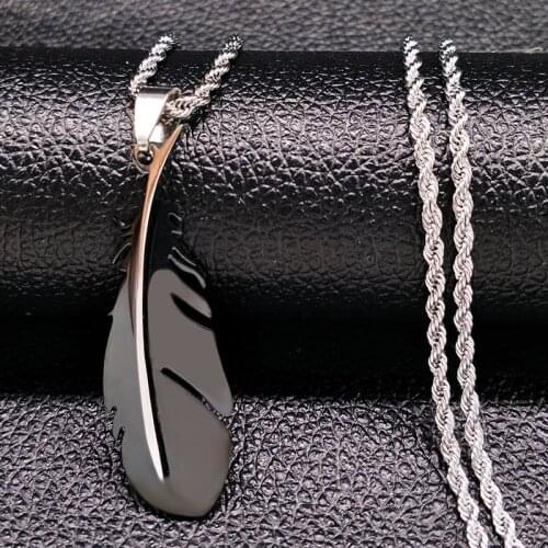 2021 Fashion Feather Stainless Steel Long Necklace for Men Gold Color Necklace Jewelry Gift acero inoxidable N1039S02