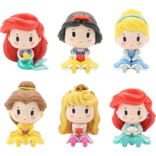 Disney 6pcs/Set Snow White Cinderella Mermaid Belle Ariel Aurora Princess PVC Action Figures Model Toy 6-7cm Mini Doll Kid Gift