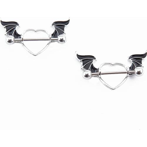 Stainless Steel Heart Nipple Piercing Set 14G Black Angel Wing Nipple Piercing Lot Tongue Barbell Bulk Crystal Nipple Ring Pack