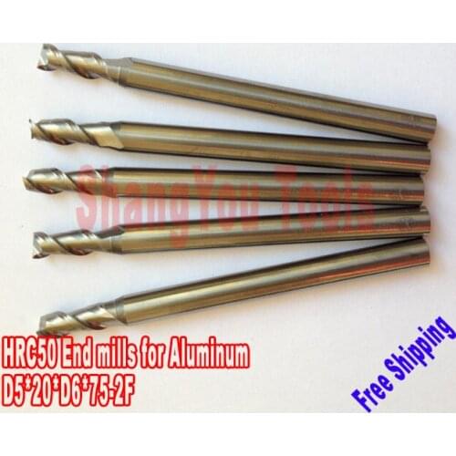 5pcs 5mm hrc50 D5*25*D6*75 2 Flutes End Mills for Aluminum Spiral Bit Milling Tools Carbide CNC Router bits