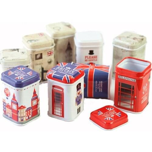 1pc London Style Storage Box Mini Collectables Tin Cans Metal Toothpick Bank Biscuit Tea Pot Sundries Container Case