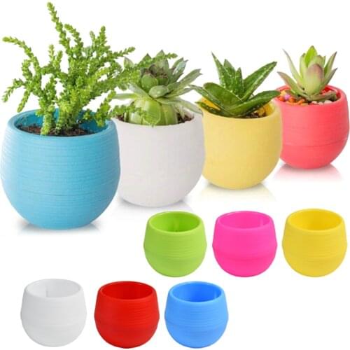 Creative Eco-friendly Colourful Mini Round Plastic Plant Flower Pot Garden Home Office Decor Planter Flower Pots